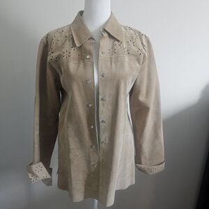 White House Black Market 100% Leather Boho Western Floral Cutout Design Jacket